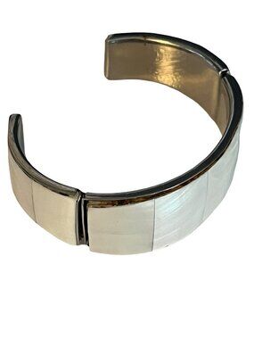 Vintage Mother of Pearl Cuff Bracelet Made in Philippines Wide Shell Inlay State
